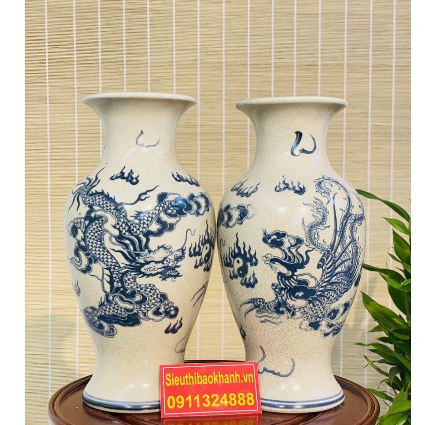 Cặp bình hoa thờ men rạn Bát Tràng 25cm