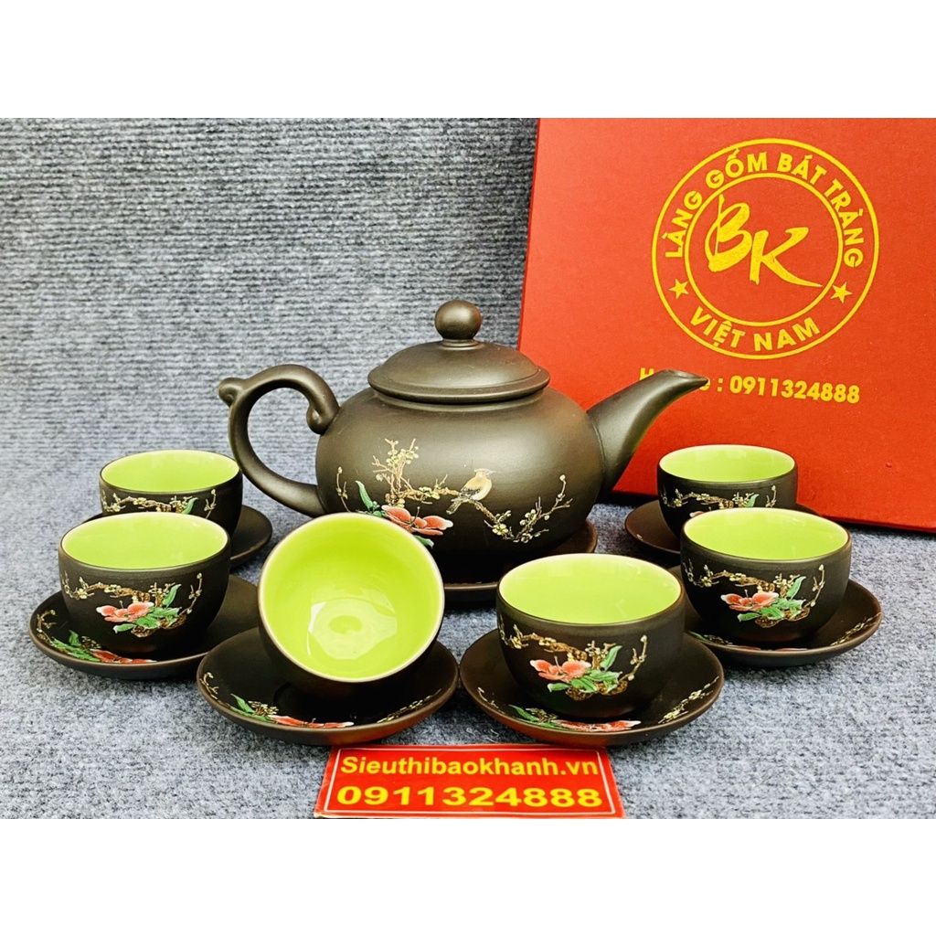 Bộ Ấm Chén,Bộ Ấm Trà Tử Sa Lòng Xanh Bát Tràng 350ml