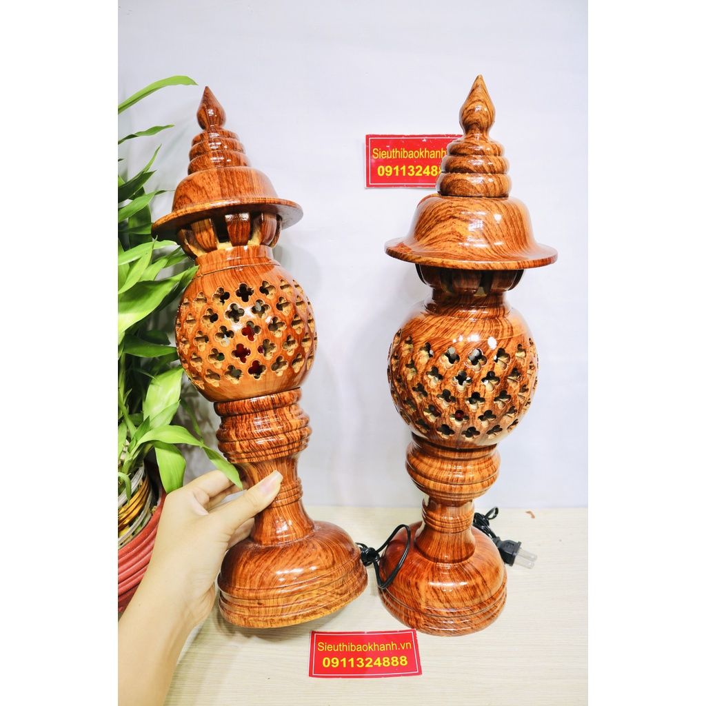 Cặp đèn thờ gỗ huyết cao cấp-kích thước tùy chọn