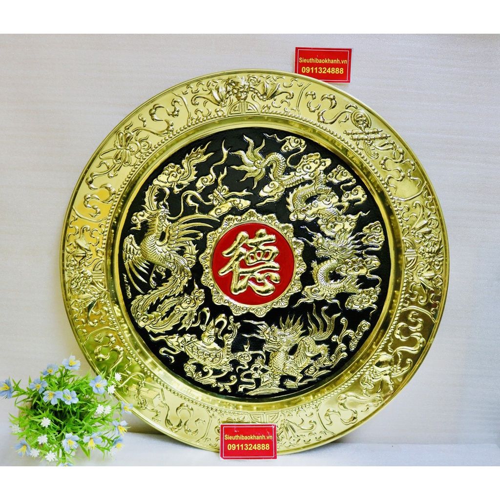 Mâm đồng thau nguyên chất trạm trổ Long Phụng 50cm