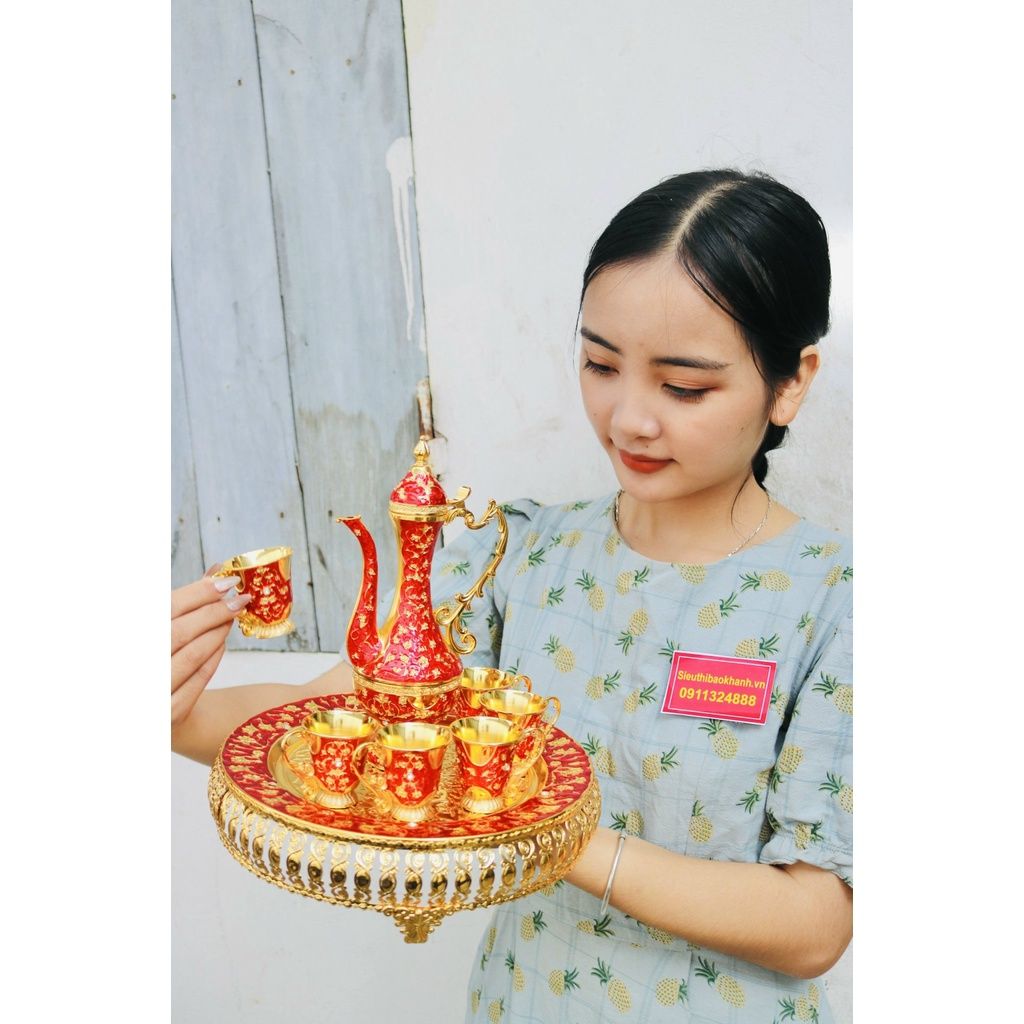 Bộ ấm chén hợp kim đồng dáng hoàng gia