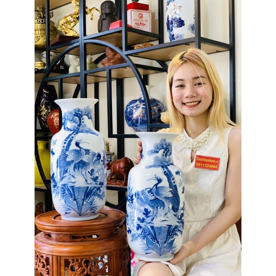 Bình hoa để bàn,trang trí chất liệu gốm Bát Tràng chính hãng 40cm