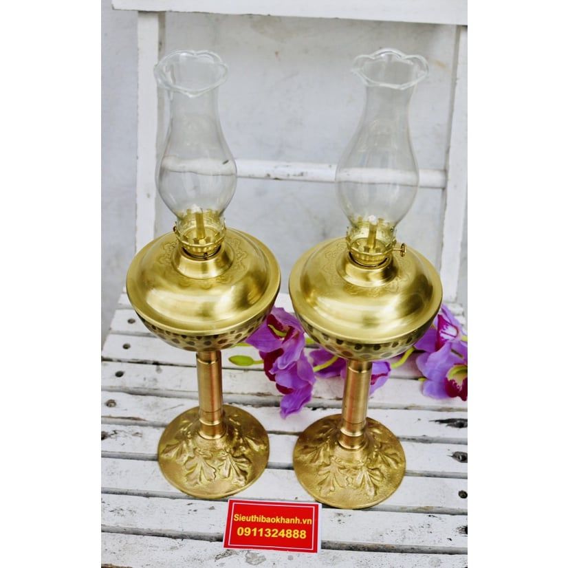 ặp đèn dầu đồng thân gốm xuất xứ Bát Tràng 27cm