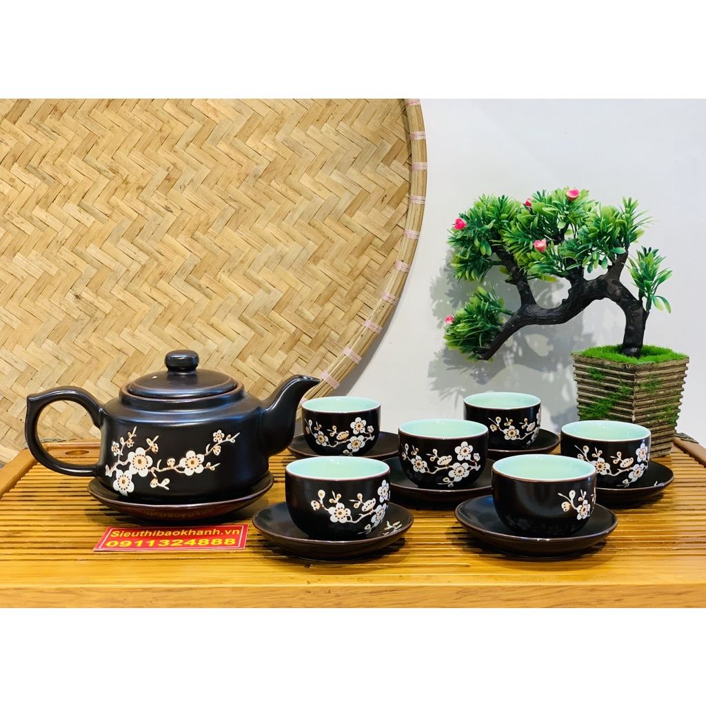 Bộ ấm chén tử sa Hoa Mai chính hãng Bát Tràng 350ml