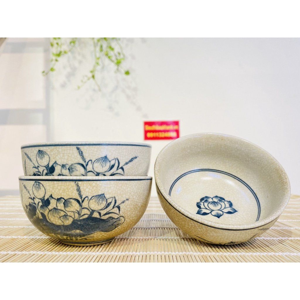 Bộ bát hoa sen men rạn xuất xứ Bát Tràng