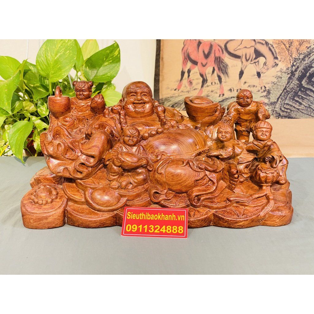 Tượng phật Di Lặc và đám trẻ nhỏ nô đùa chế tác từ gỗ hương cao cấp