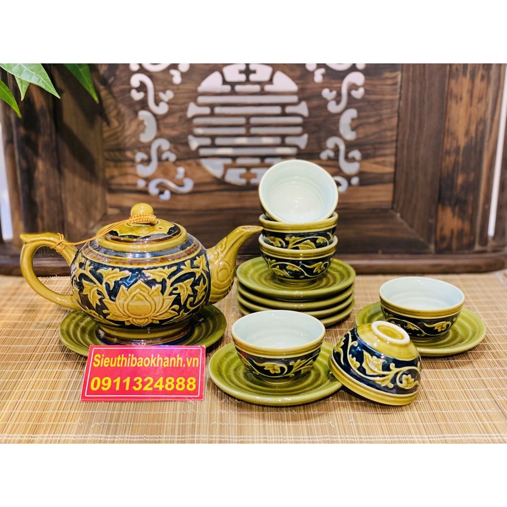 Bộ ấm chén,ấm trà Đẹp men màu xuất xứ Bát Tràng-Ấm chén Bảo Khánh 450ml