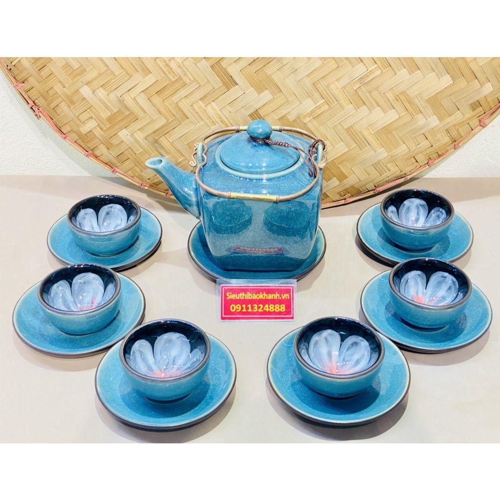Bộ ấm chén Pha Trà đẹp men Hỏa Biến cao cấp chính hãng Bát Tràng 350ml