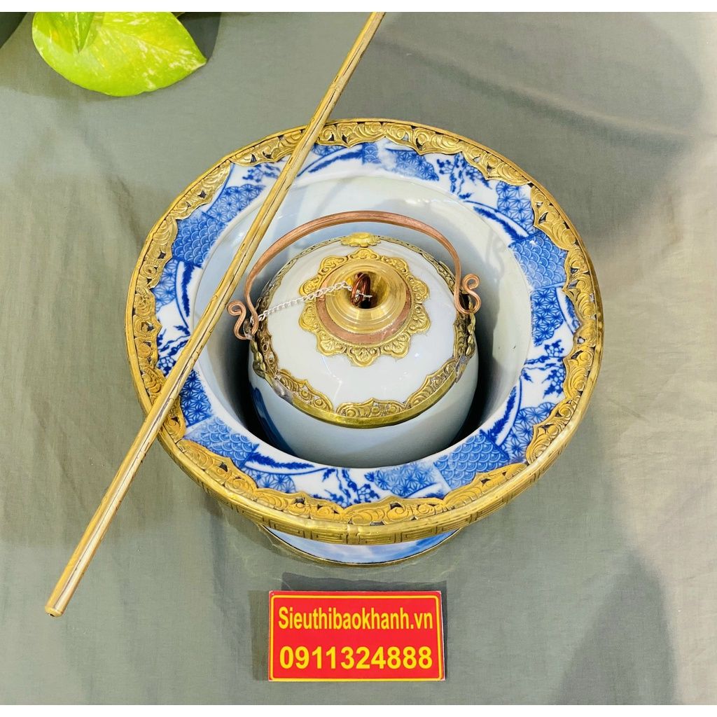 Điếu bát men lam dáng cao bọc đồng xuất xứ Bát Tràng