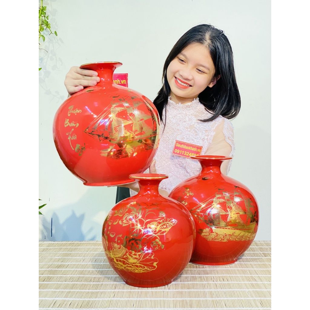 Bình hút lộc vẽ vàng cao cấp xuất xứ Bát Tràng