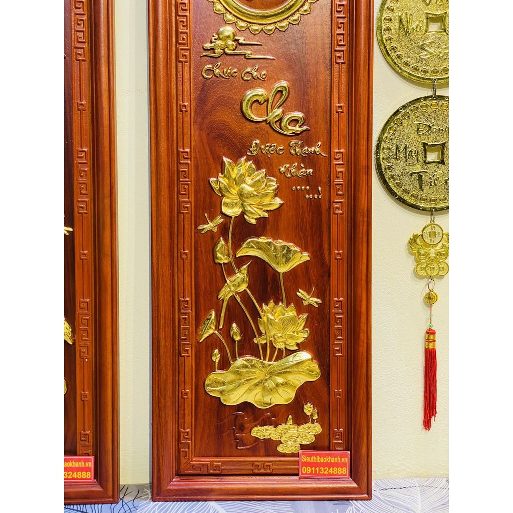 Tranh Mỹ Nghệ Gỗ Hương Phúc Đức Mẫu Tử Dát Vàng 107cm-Mỹ Nghệ Bảo Khánh