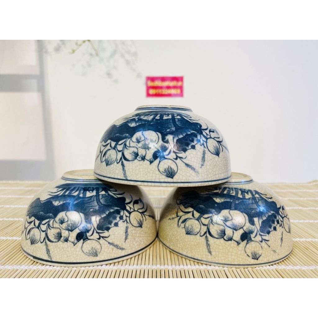 Bộ bát hoa sen men rạn xuất xứ Bát Tràng