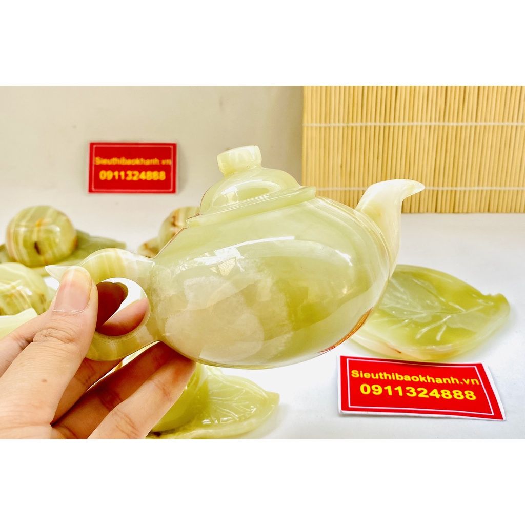 Bộ ấm trà đá ngọc nguyên khối Pakistan cao cấp-mỹ nghệ bảo khánh 350ml