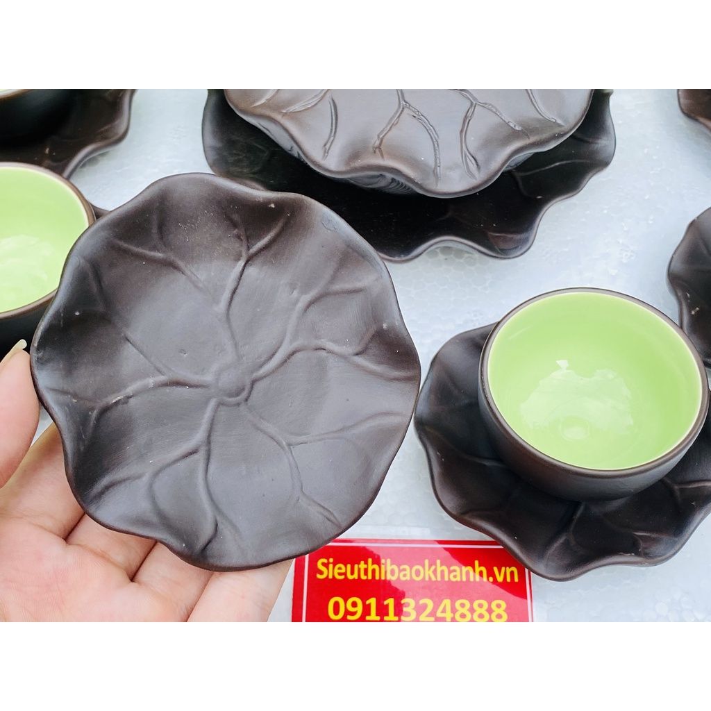 Ấm chén Bảo Khánh-Tinh hoa Bát Tràng bộ ấm chén tử sa tạo hình họa tiết lá sen