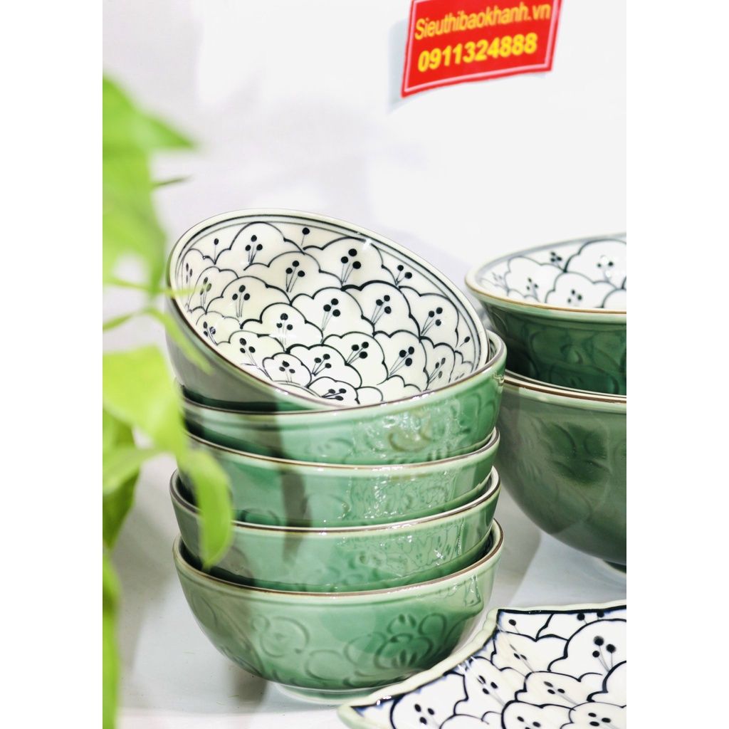 Set đồ ăn men gốm sứ Bát Tràng cao cấp họa tiết Đường Vân