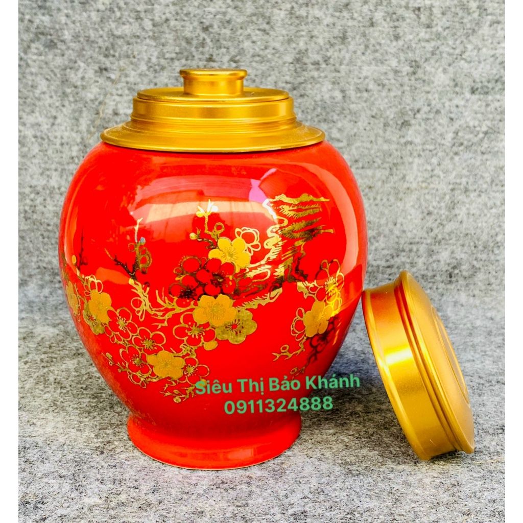 Hũ đựng chè họa tiết vẽ hoa vàng