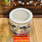  Bát hương men lam viền vàng vẽ sen gốm Bát Tràng chính hãng 12cm 