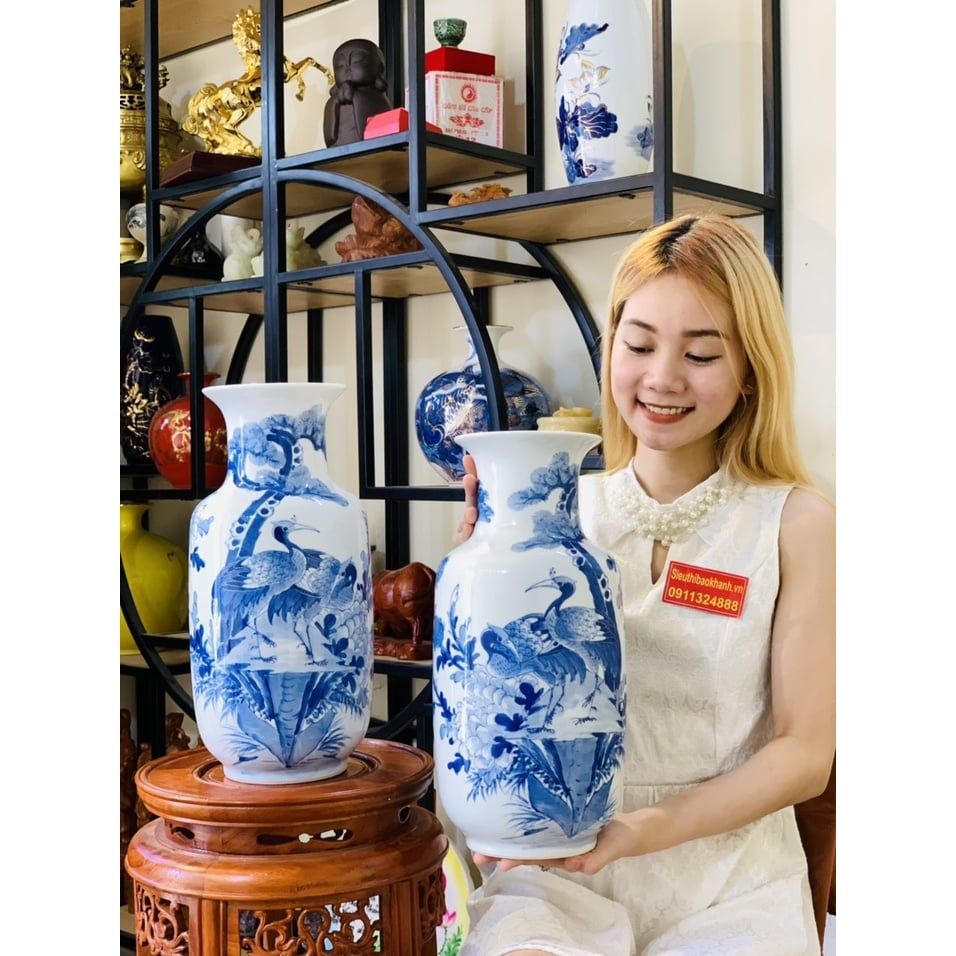 Bình hoa để bàn,trang trí chất liệu gốm Bát Tràng chính hãng 40cm