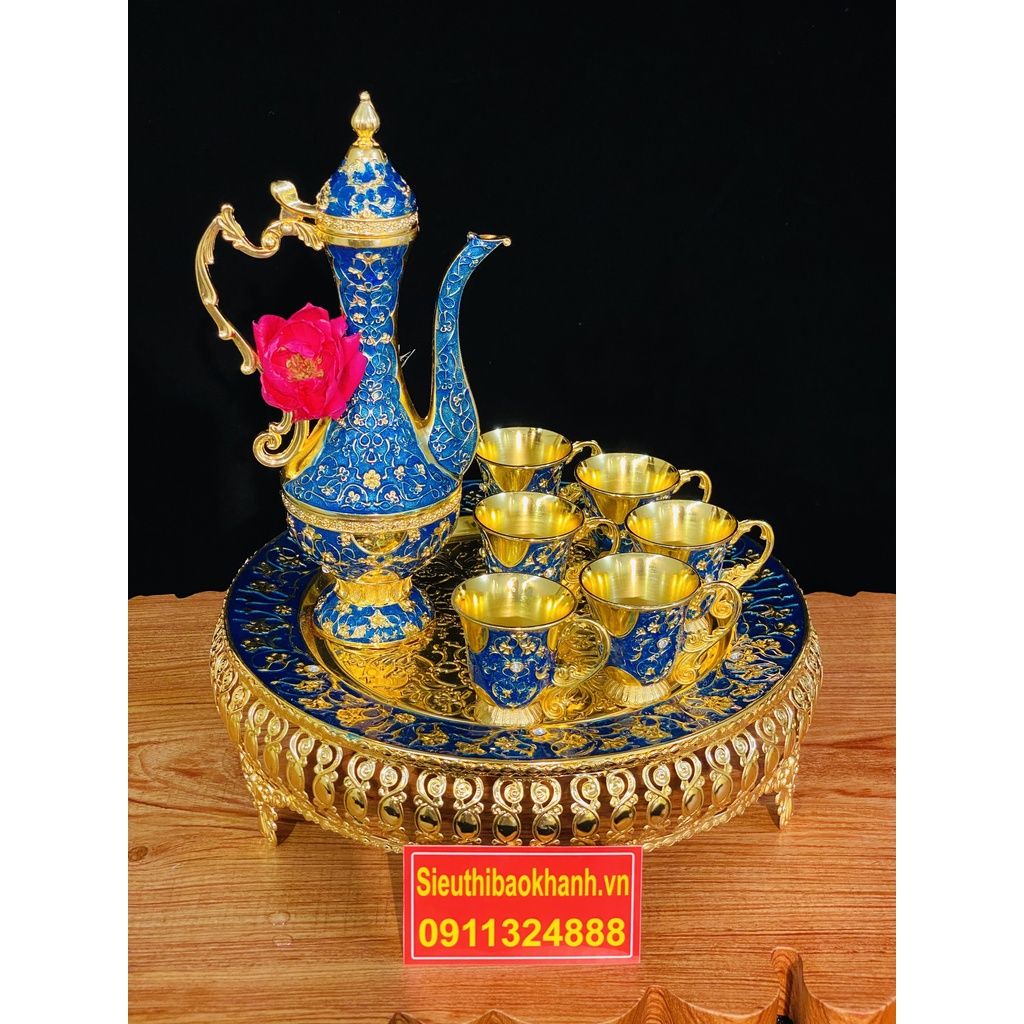 Bộ ấm chén đồng quà tặng,trang trí dáng hoàng gia