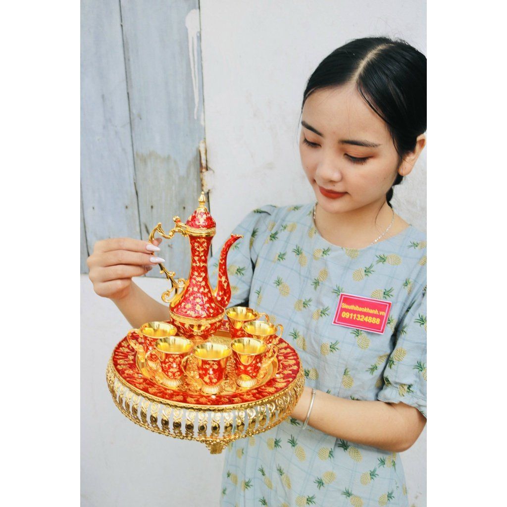 Bộ ấm chén hợp kim đồng dáng hoàng gia