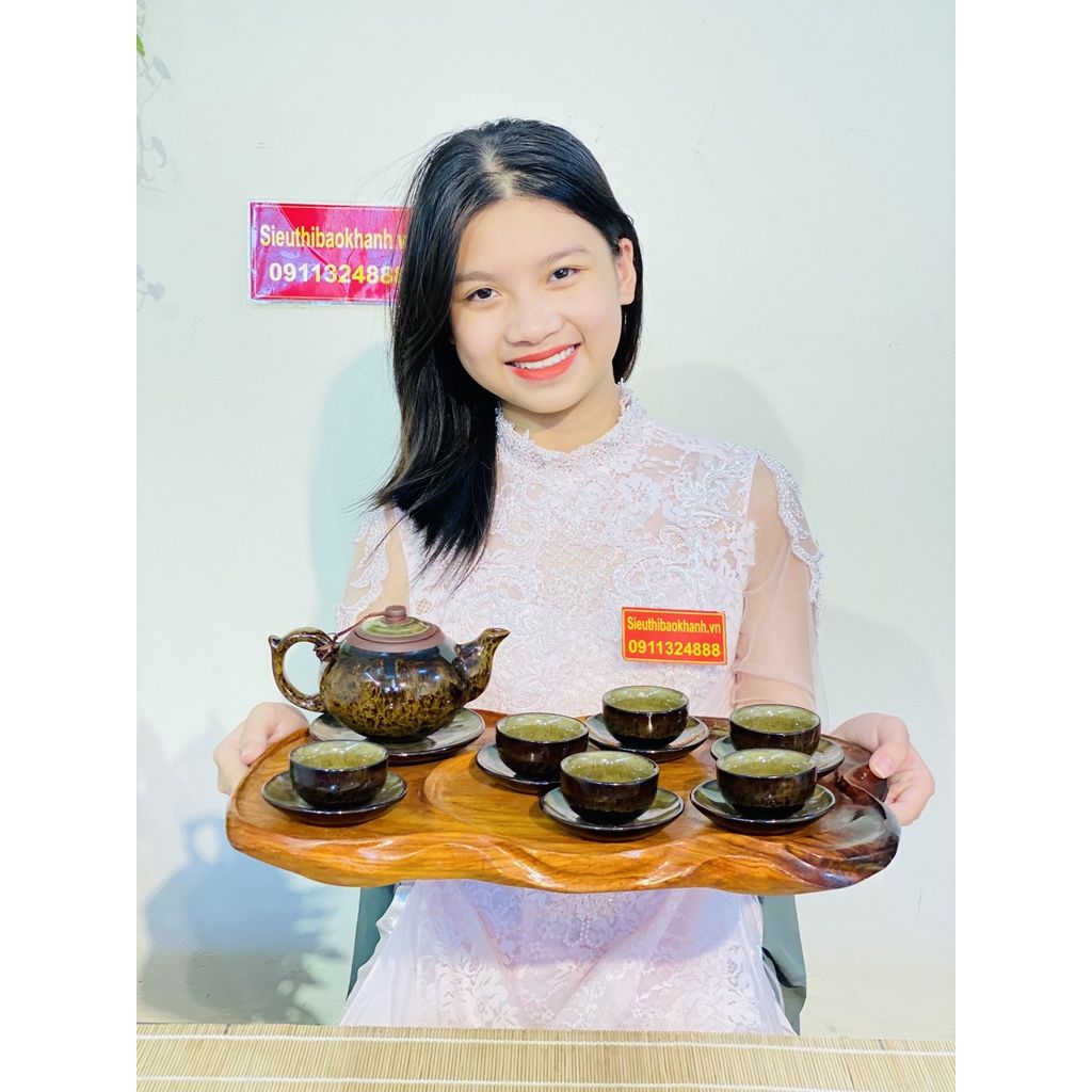 Bộ ấm chén Bát Tràng hỏa biến lòng hoa