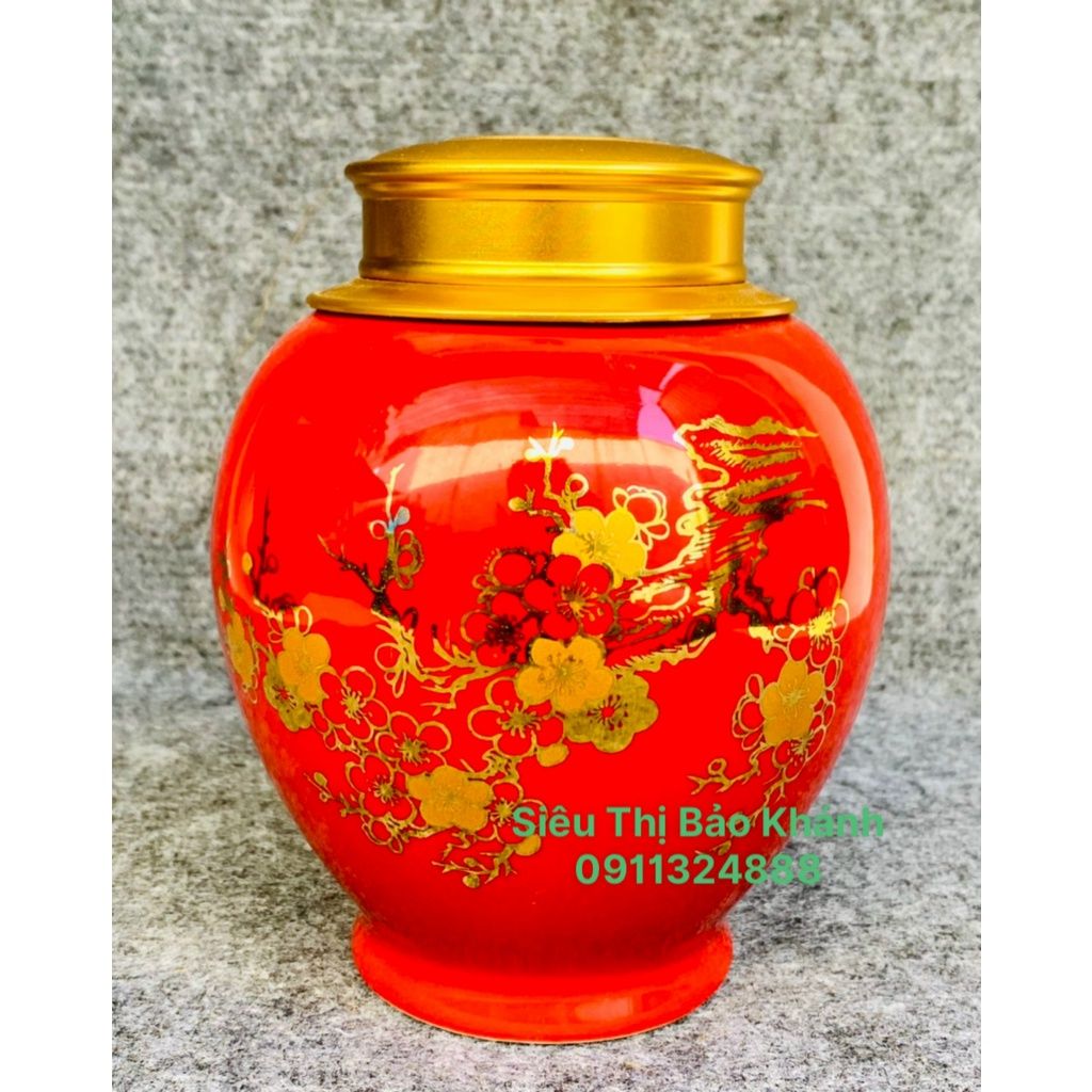 Hũ đựng chè họa tiết vẽ hoa vàng