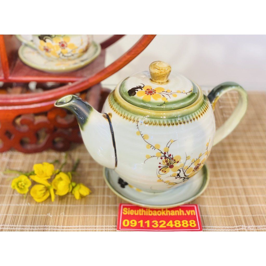 Bộ Ấm Chén,Ấm Trà Đẹp Bát Tràng Họa Tiết Lan Mai Cao Cấp 350ml