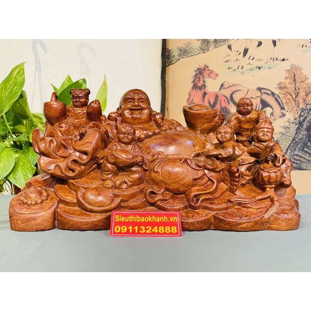 Tượng phật Di Lặc và đám trẻ nhỏ nô đùa chế tác từ gỗ hương cao cấp