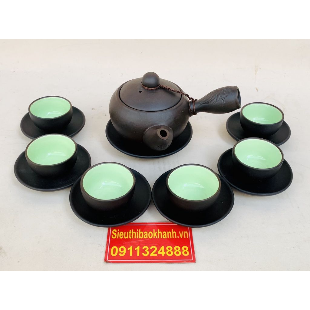 Bộ ấm chén Tử Sa lòng xanh Bát Tràng cao cấp chính hãng 350ml