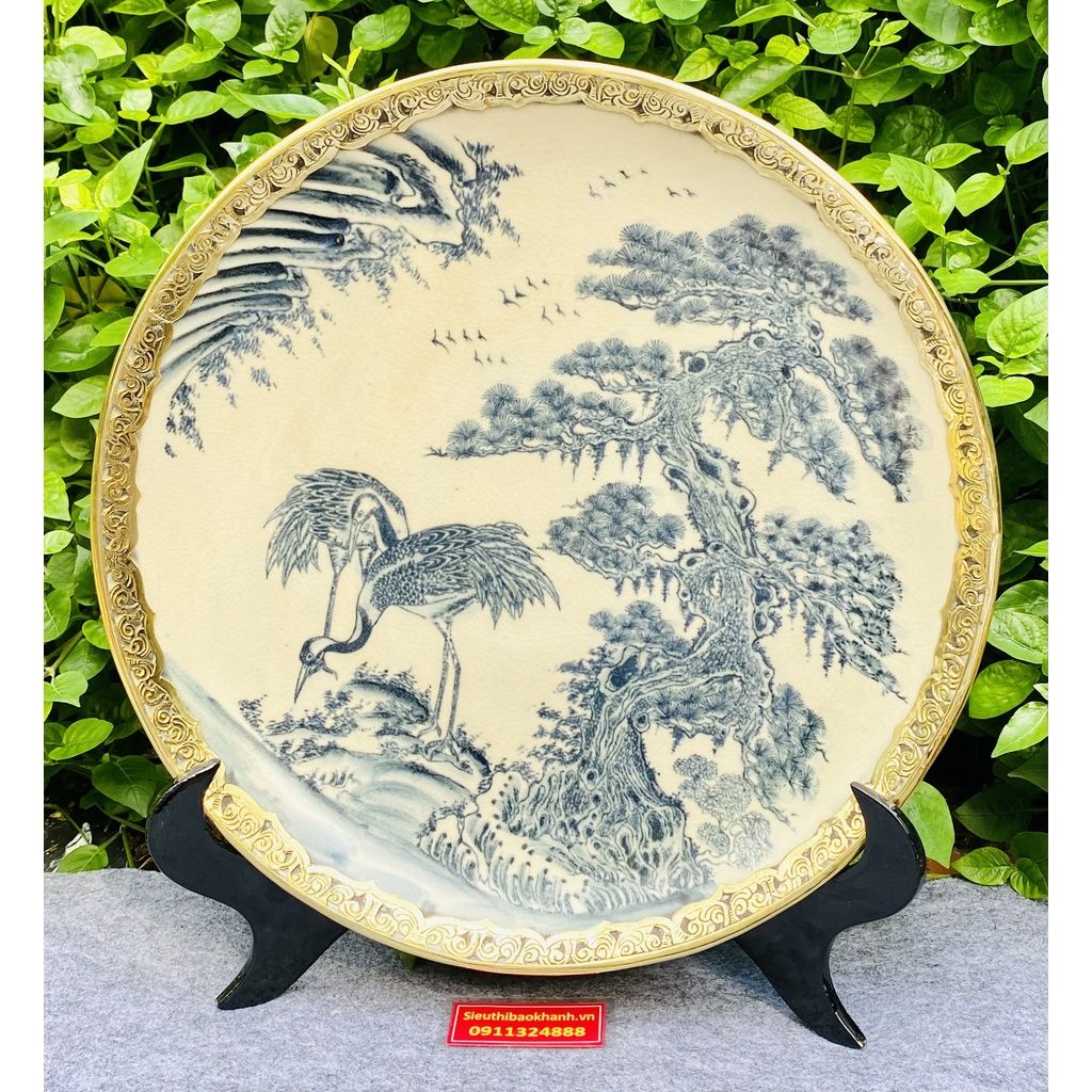 Đĩa gốm trang trí,để bàn họa tiết Tùng Hạc Diên Niên chính hãng Bát Tràng 35cm