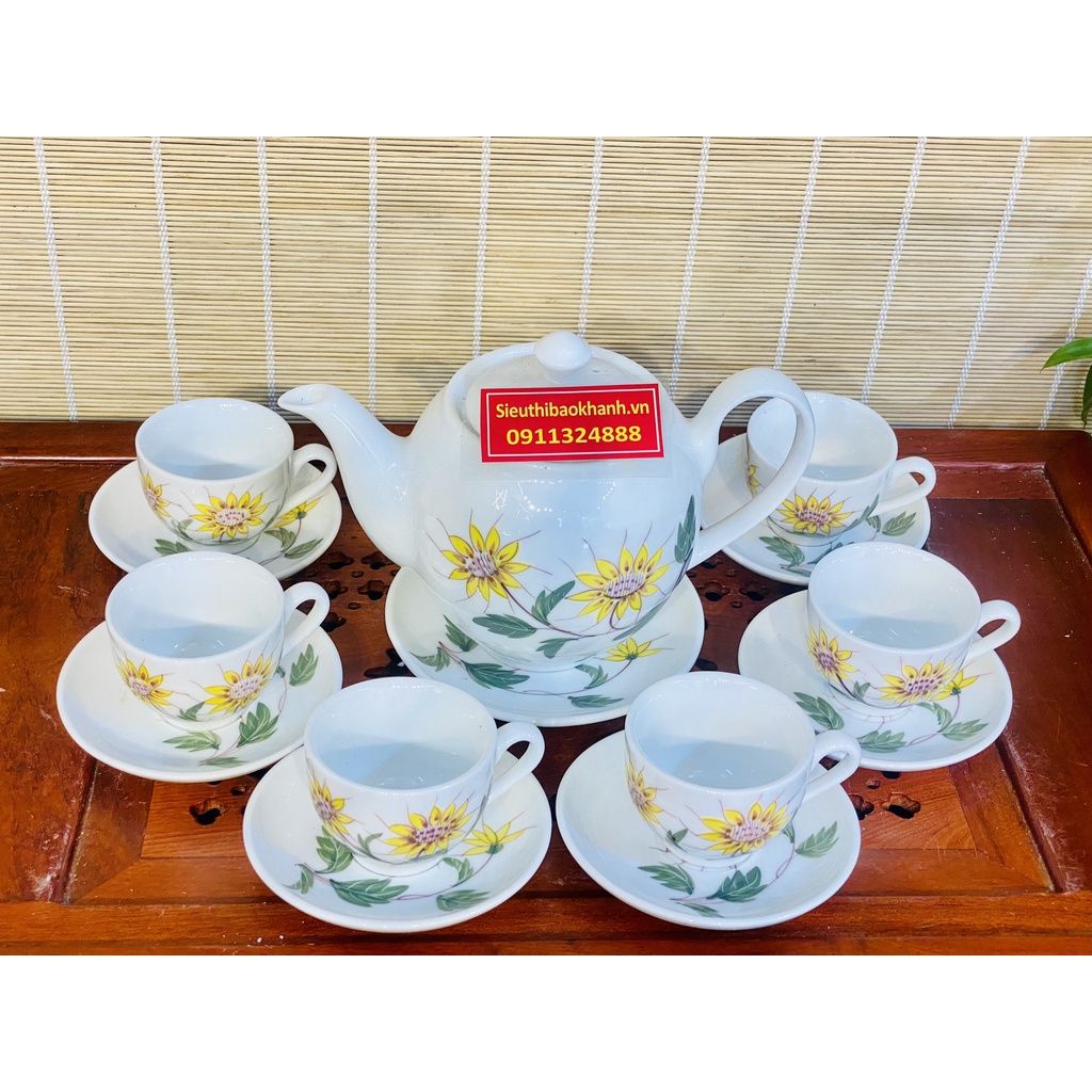 Bộ ấm chén Bát Trangf họa tiết hoa hướng dương