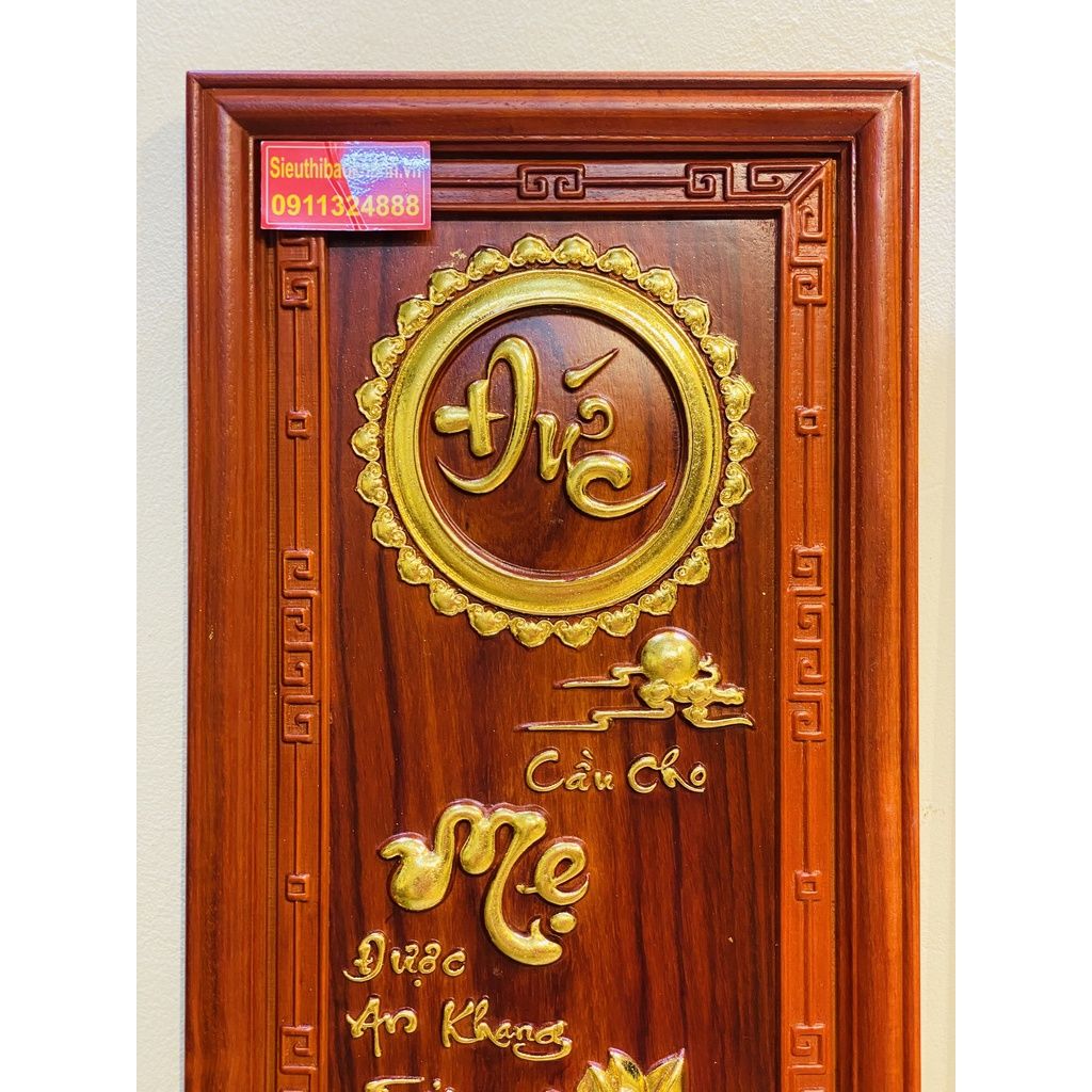 Tranh Mỹ Nghệ Gỗ Hương Phúc Đức Mẫu Tử Dát Vàng 107cm-Mỹ Nghệ Bảo Khánh