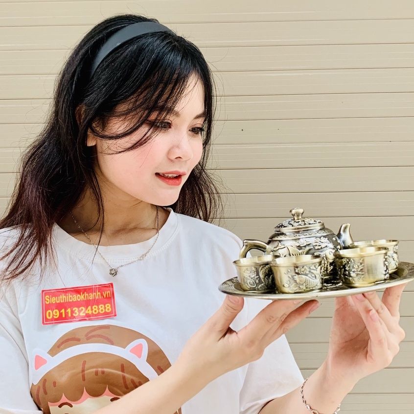 Bộ ấm chén đồng họa tiết Lí Ngư dáng cổ 250 ml