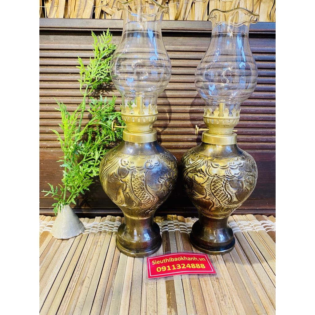 Cặp đèn thờ đồng nguyên chất