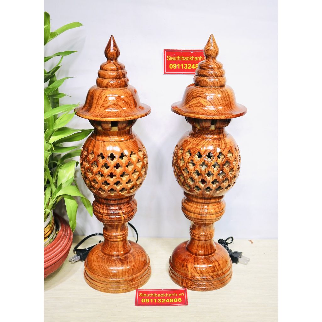 Cặp đèn thờ gỗ huyết cao cấp-kích thước tùy chọn