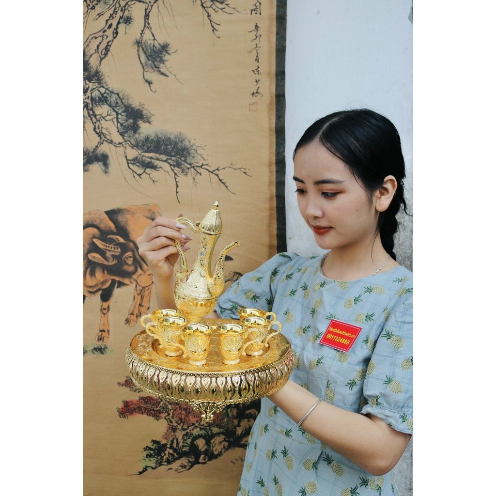  Bộ ấm chén hợp kim đồng dáng hoàng gia 