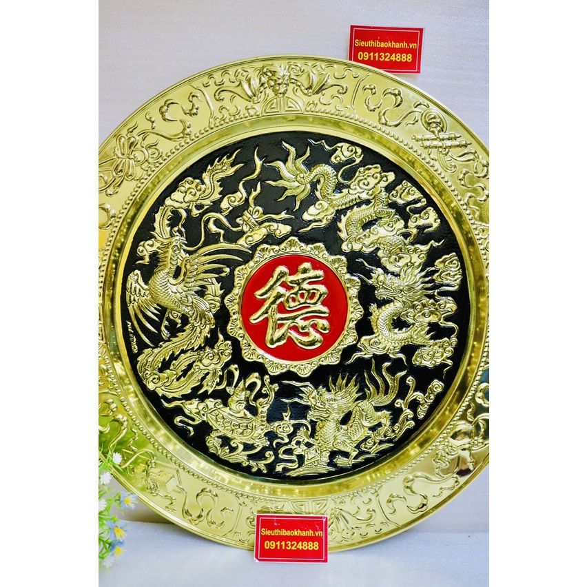 Mâm đồng thau nguyên chất trạm trổ Long Phụng 50cm