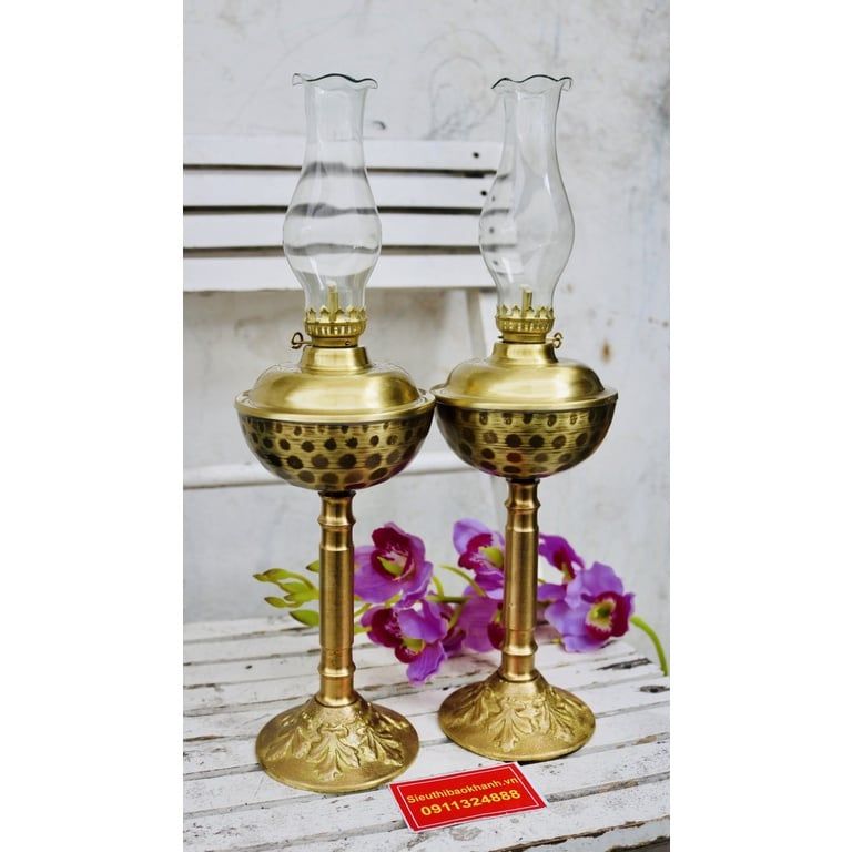 ặp đèn dầu đồng thân gốm xuất xứ Bát Tràng 27cm