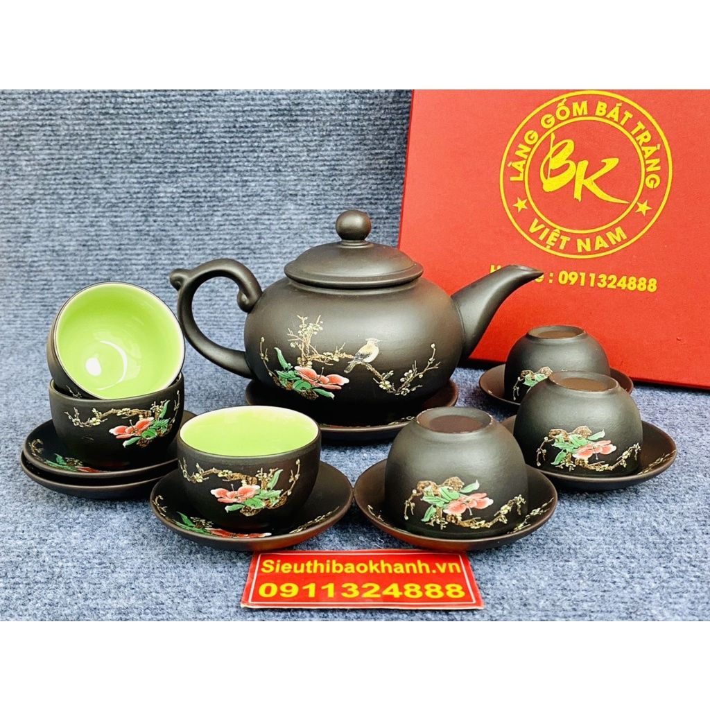 Bộ Ấm Chén,Bộ Ấm Trà Tử Sa Lòng Xanh Bát Tràng 350ml