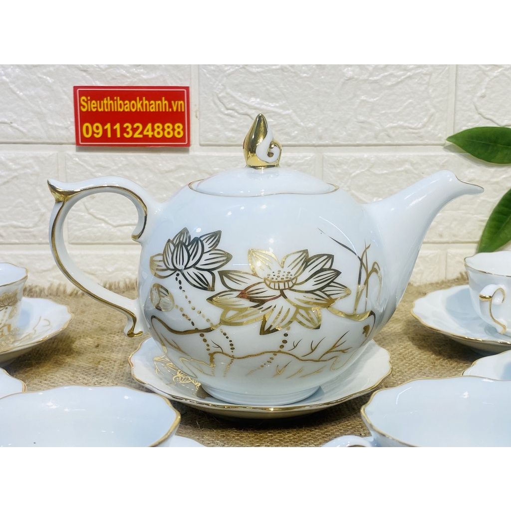 Bộ ấm chén uống trà cao cấp hoạ tiết sen vàng 24k BKCE-001700VN-0013