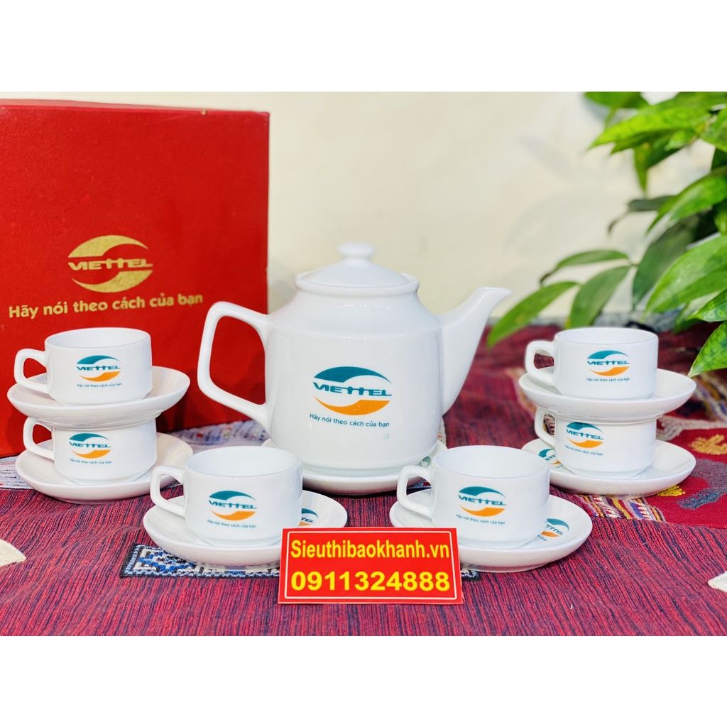 Bộ ấm chén,ấm trà men trắng Bát Tràng cao cấp chính hãng 350ml