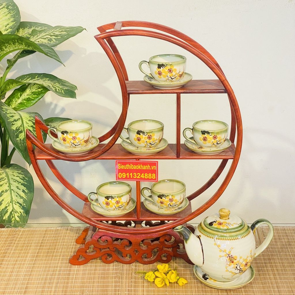 Bộ Ấm Chén,Ấm Trà Đẹp Bát Tràng Họa Tiết Lan Mai Cao Cấp 350ml