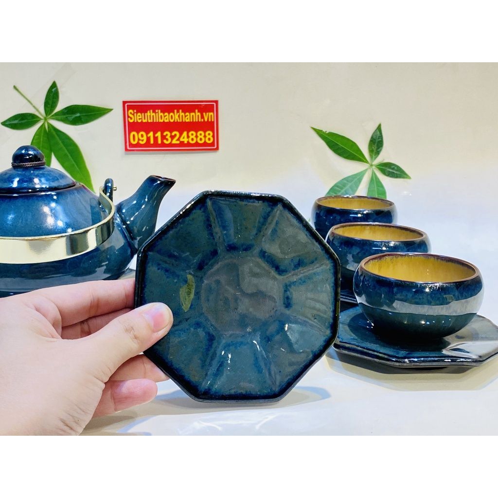 Bộ ấm chén hỏa biến men xanh xuất xứ Bát Tràng