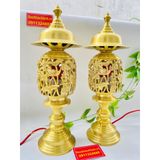  Cặp đèn thờ đồng trạm trổ hoa sen cao cấp-Bảo Khánh Việt Nam 40cm 
