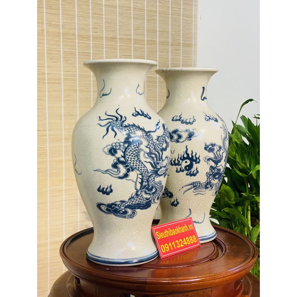 Cặp bình hoa thờ men rạn Bát Tràng 25cm