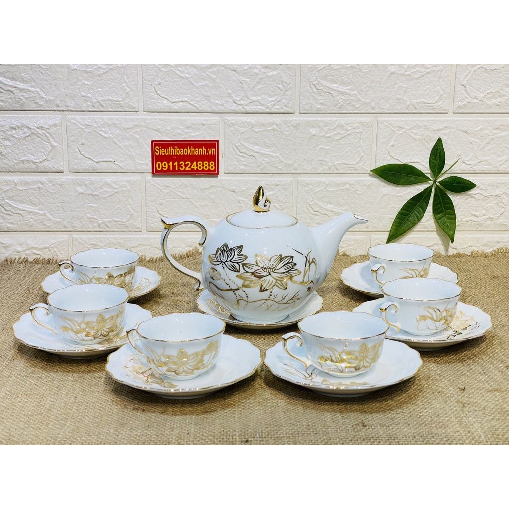 Bộ ấm chén uống trà cao cấp hoạ tiết sen vàng 24k BKCE-001700VN-0013