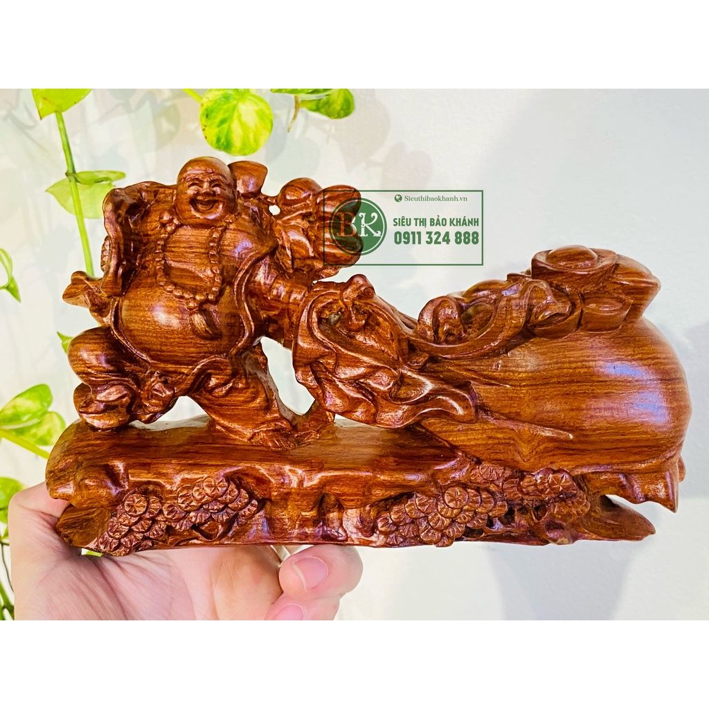 Tượng Di Lặc Kéo Bao Tiền gỗ hương cao cấp