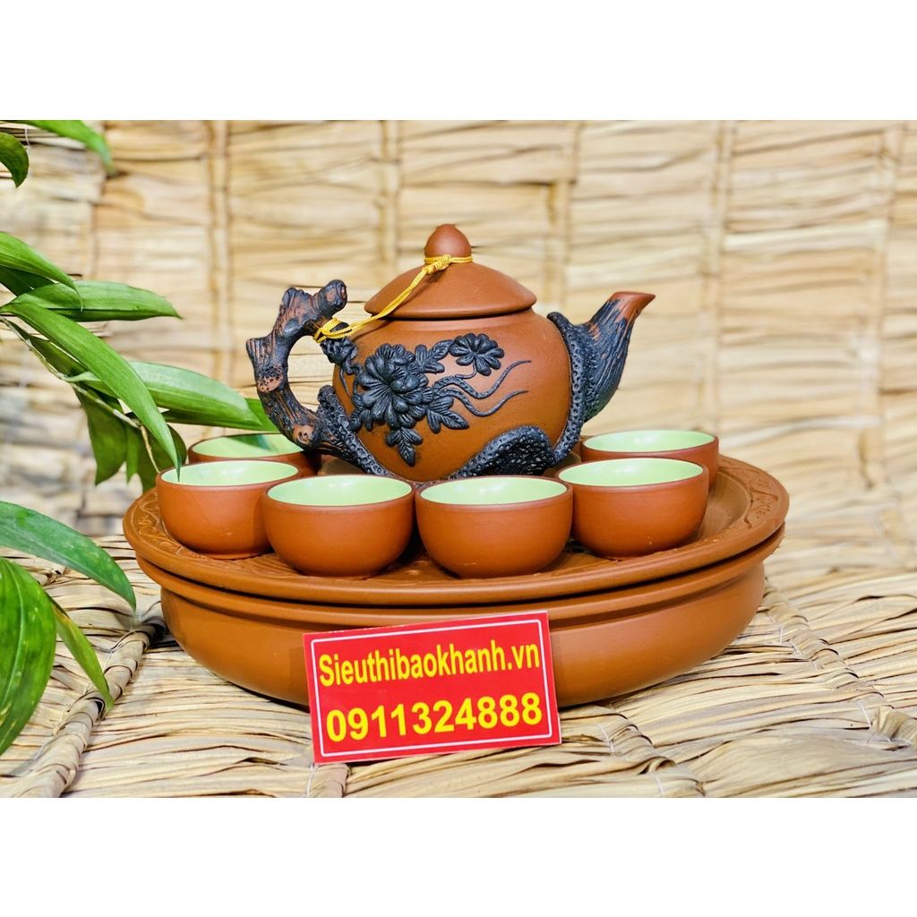 Bộ ấm chén Tử Sa Bát Tràng đắp nổi cao cấp 350ml