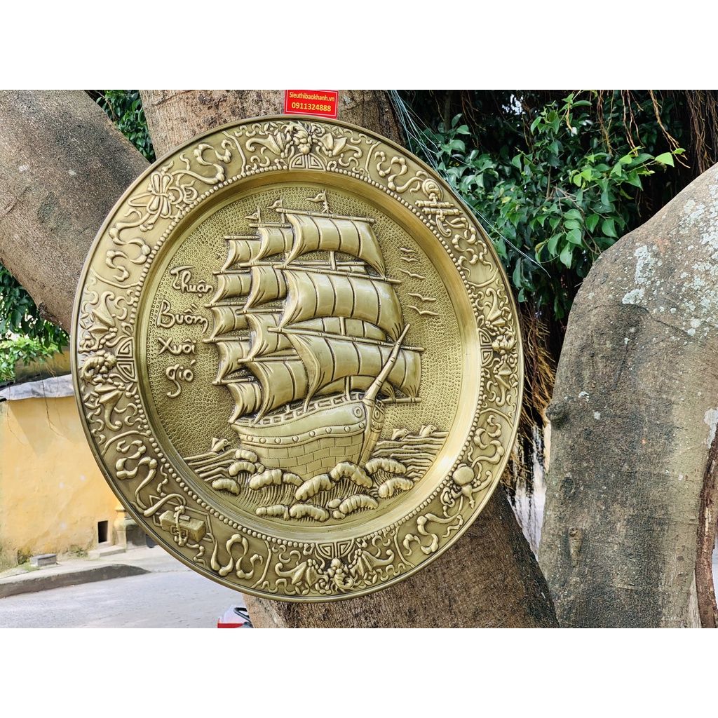 Mâm Đồng phong thủy cao cấp họa tiết Thuận Buồm Xuôi Gió 50cm
