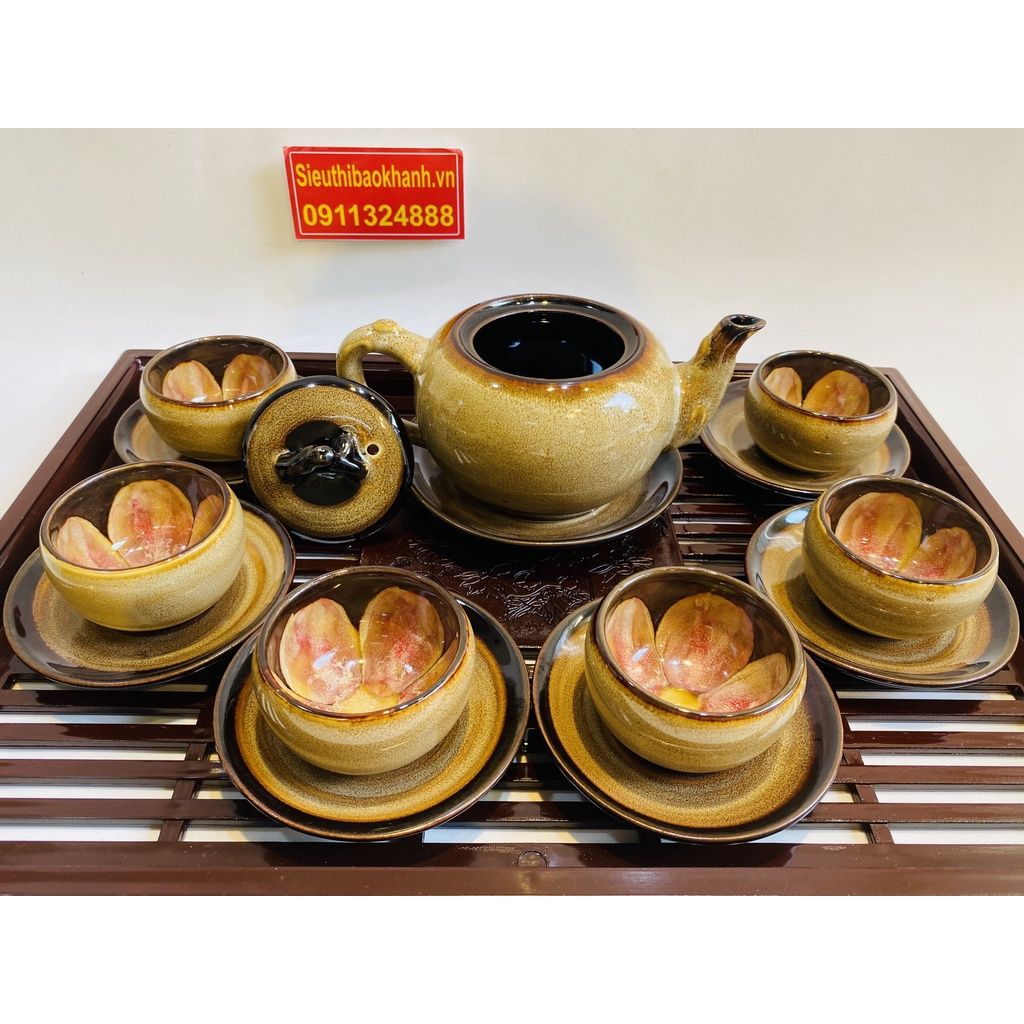 Bộ ấm chén Bát Tràng hỏa biến